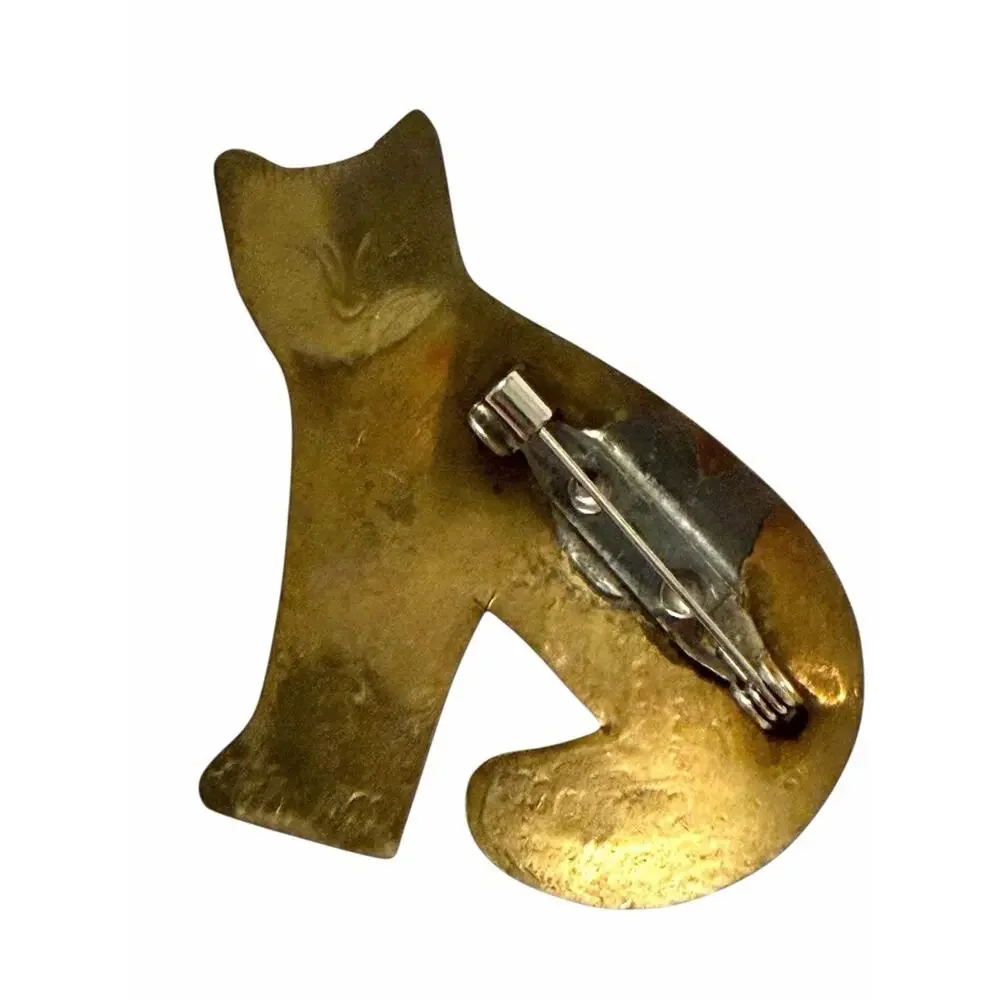 Vintage Brass Etched Cat Brooch Thin Gold Tone Metal FAST SHIPPING 3220-22